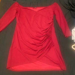 Plus sweetheart off shoulder ruched wrap dress in burgundy